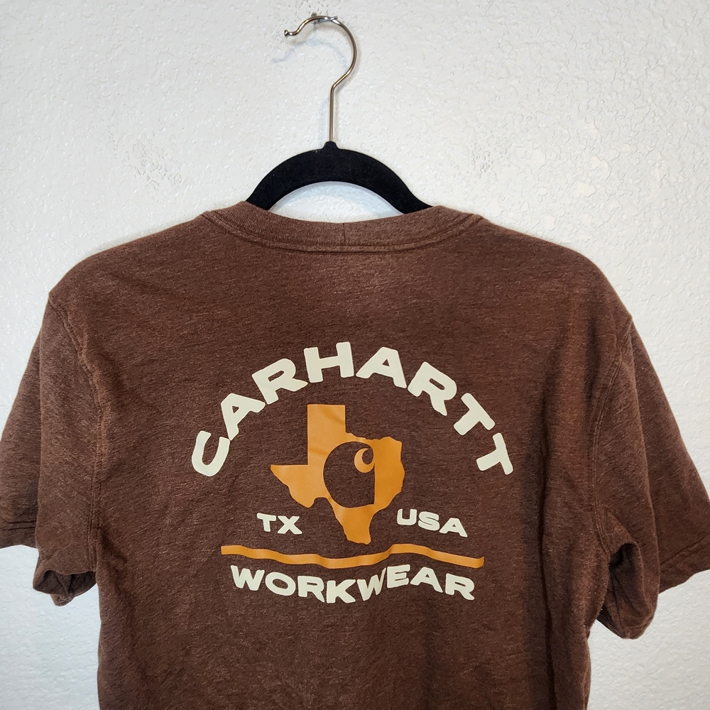 Carhartt Relaxed Fit size S Brown Pocket T-Shirt with Texas Patch - Picture 11 of 14